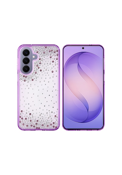 Maks Technology Samsung Galaxy Uyumlu S26 Plus Kılıf Airbag Tasarımlı Damla Taşlı Şeffaf Mkst Pera Silikon Kapak - Mor