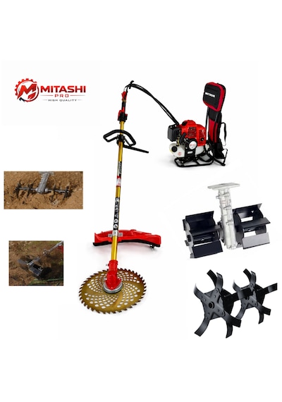 Mitashi Pro ST10 52CC Benzinli Sırt Tırpan Full Aparat Seti Profesyonel Çapa + Çim Biçme Makinesi