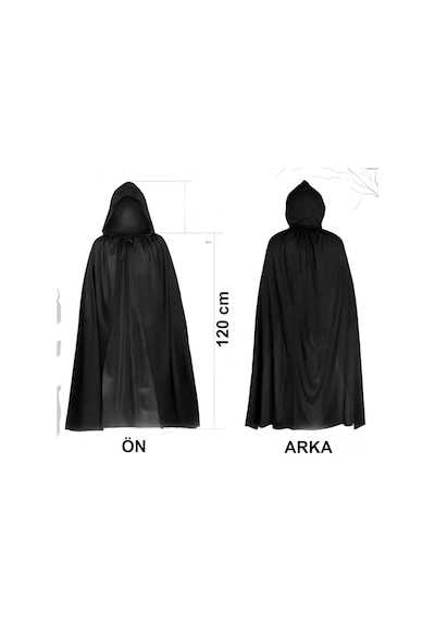Siyah - 463 - Uzun Pelerin 120 Cm Kapüşonlu Cosplay Ve - Edntrend - Parti Kostümü