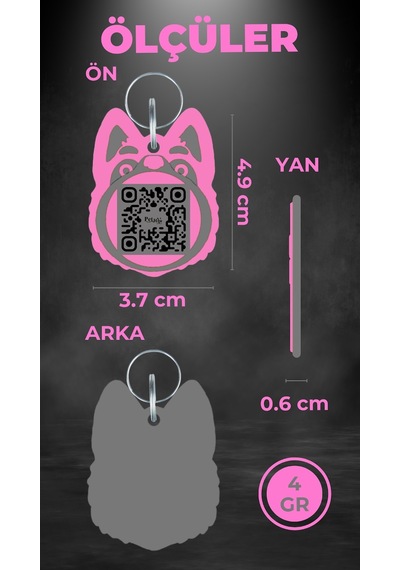 Petjoo 24.Proteo Gri-Pembe Qr'lı Köpek Künyesi