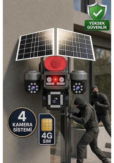 Viva Sim-840 Çift Güneş Panelli 4g Sim Kartlı Kablosuz 4 Lensli Dış Mekan Güvenlik Kamerası 16mp Ptz 96 Gb Sim Kart Dahil