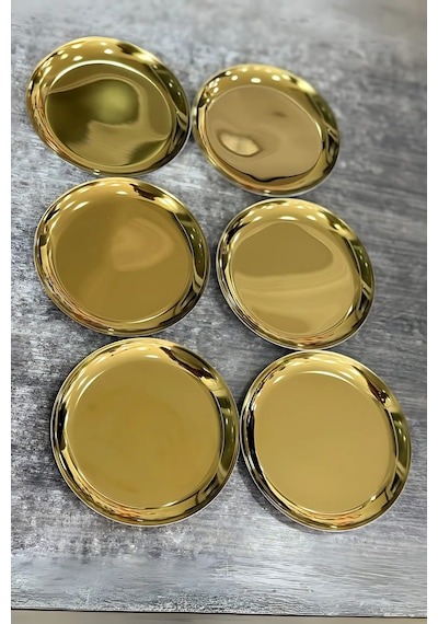 6'lı Gold Yuvarlak Metal Tatlı Tabağı 12 Cm- Kahve Yanı Lokumluk,şekerlik,kahve Yanı İkramlık