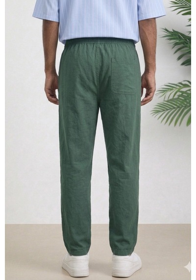Tarz Cool Erkek Yazlık Keten Karışımı Relaxed Pantolon Haki