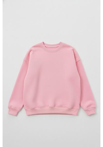 Uyguntarz Unisex Yumuşak Dokulu Düz 3 İplik Oversize Sıfır Yaka Sweatshirt Sade Ve Modern Görünüm Pembe