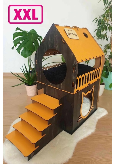 Ahşap Büyük Teraslı Kedi Evi 2XL