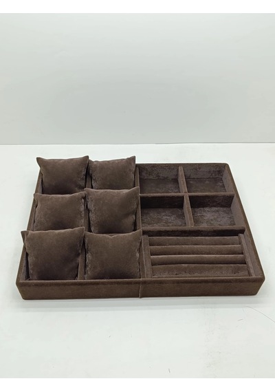 Oslo Model Süet Kaplama Kahverengi Renk 24/34 Cm Yastıklı Takı Sergileme Standı