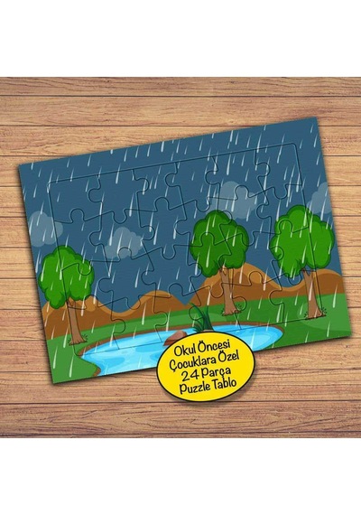 Ağaçlar Ve Yağmur Damlaları 24 Parça Çocuklara Özel Yapboz Tablo-22369
