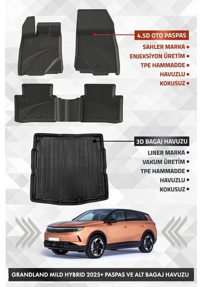 Opel Grandland Mild Hybrid 2025+ Uyumlu 4.5d Sahler Premium Havuzlu Paspas Ve Liner Marka 3d Alt Bag