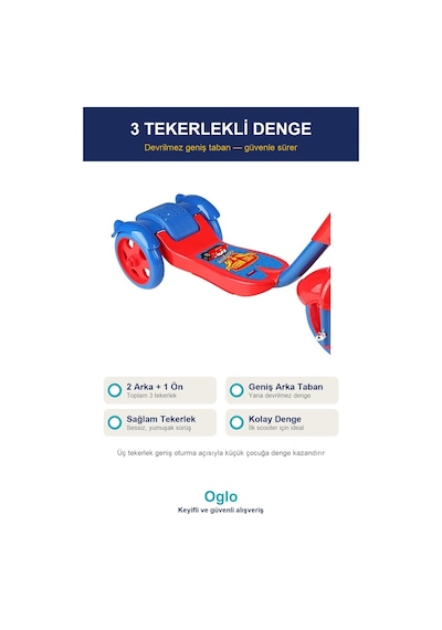 Çocuk Scooter 3 Tekerlekli Frenli Sepetli Dengeli İlk Scooter, Ayarlanabilir Gidon 3+ Yaş Kırmızı