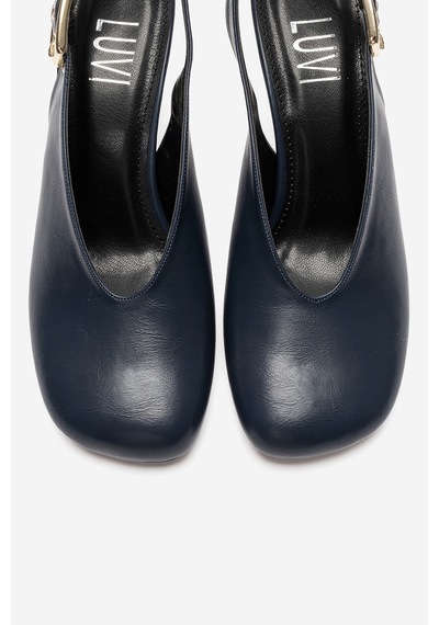 Luvi Shoes Flarıs Lacivert Cilt Kadın Topuklu Ayakkabı