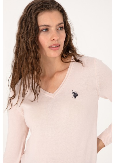 U.S. Polo Assn. Kadın Açık Pembe V Yaka Basic Kazak 50313590-VR078