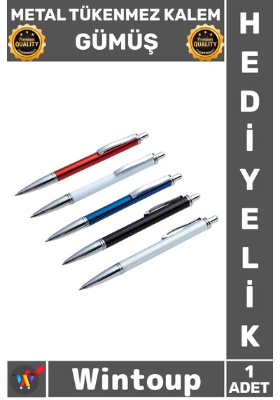 Kalem Ofis Hediye Şık Tasarım Ergonomik Kaliteli Çelik Profesyonel Metal Tükenmez Kalem Gümüş Çok Renkli