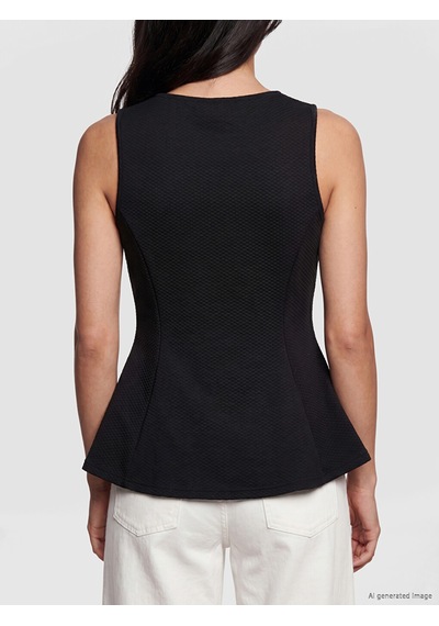 Lcw Vision Siyah Bisiklet Yaka Peplum Bluz