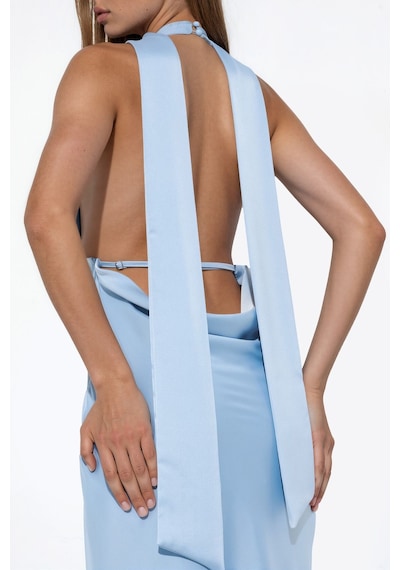 Hiccup V Yaka Bodycon Maxi Elbise Buz Mavisi