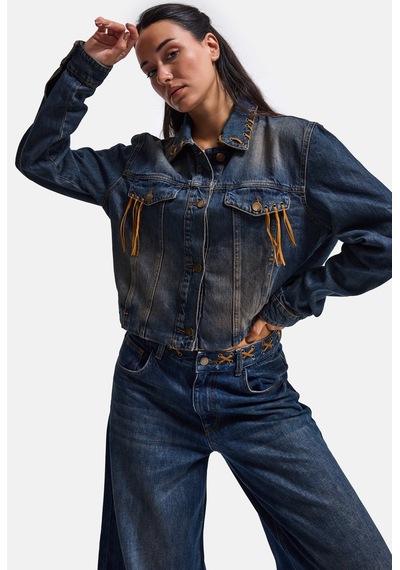 Kadın T.kot Rengi 2w6-8 Kemer Boy Süet Detaylı Tasarım Denim Ceket