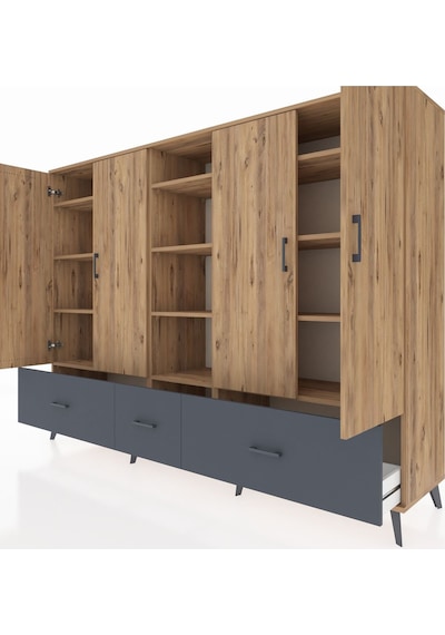 Hyperion Dolap 12 Raflı 3 Çekmeceli 4 Kapaklı 220x44x163 Çam-çam/ Çam-çam/antrasit Hyperion Dolap 12 Raflı 3 Çekmeceli 4 Kapaklı 220x44x163 Çam-çam/ Çam-çam/antrasit