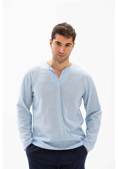 Uzun Kol Şile Bezi Bisiklet Yaka Erkek Tshirt Buz Mavi 3027