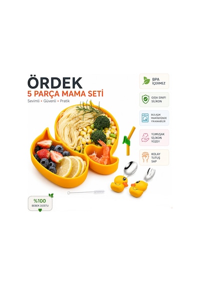 Jojobebek Vakumlu Silikon Mama Tabağı, Silikon Saplı Çelik Uçlu Çatal Ve Kaşık Set ( Civciv Figürlü )