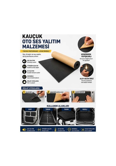 Araç Yapışkanlı Oto Karavan Ev Akustik Kauçuk Yalıtım 9mm 120cm 100cm Bant Marketim