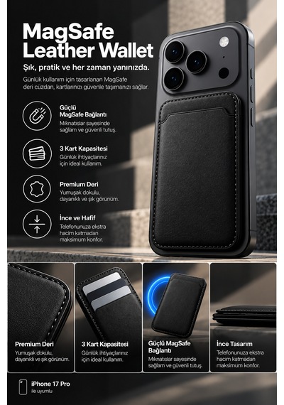 Premium Deri Magsafe Cüzdan Kartlık Siyah