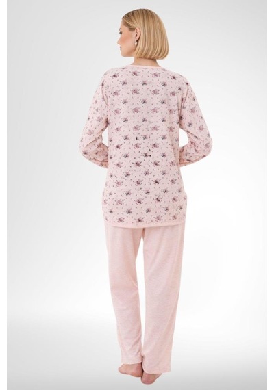 Mecit Pijama Mecit 6315 Pudra Kadın Boydan Düğmeli Büyük Beden Pijama Takımı Pudra
