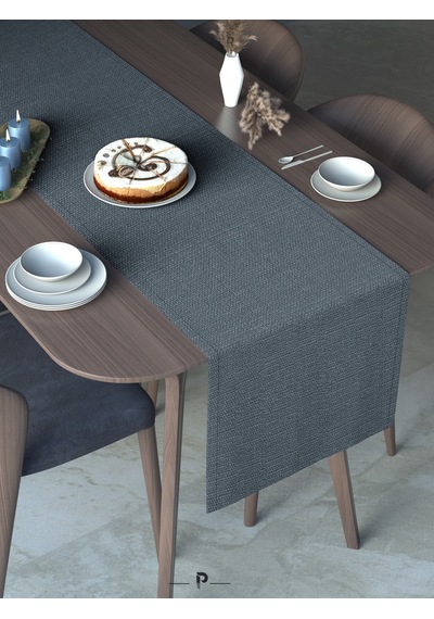 Br Perle Perle Home Keten Dokulu Runner Koyu İndigo Renk Dekoratif Şık Runner Örtü