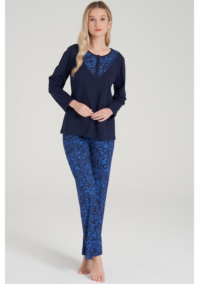 Pijadore Kadın Uzun Kol Lacivert Pijama Takımı C3t2n6o1 001