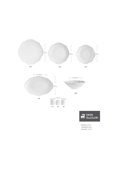Karaca Stream Bone Floral White 53 Parça 12 Kişilik Yemek Takımı Beyaz