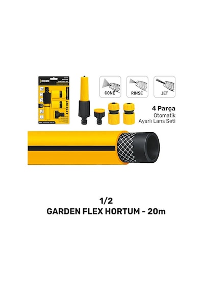 Sgs 4364 Gardenflex Bahçe Sulama Hortumu Seti 20 Metre 1/2" Örgülü 4 Parça Ayarlı Lans Setli