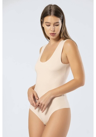 Türen Kadın Lazer Kesim Askılı Pamuklu Çıtçıtlı Body Ten Rengi Xl