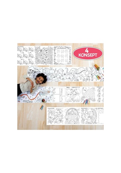 Çöz, Çiz, Boya, Kes Dev Boyama Kağıdı 4 Konsept Boyama Rulosu Büyük Boy Toplam 10 Metre - 906540475