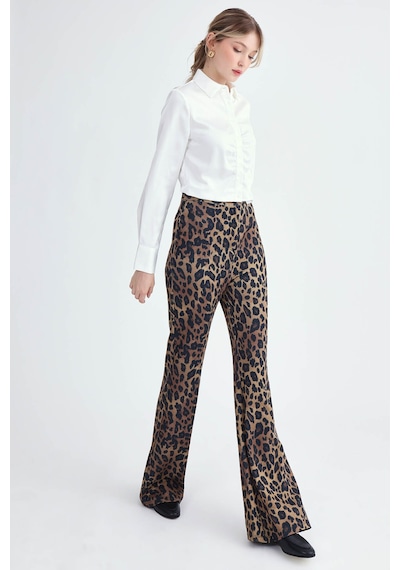 Vitrin Leopar Desen İspanyol Paça Pantolon