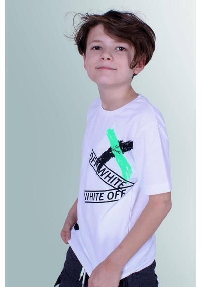 Panios Kids X Baskılı Sıfır Yaka Erkek Çocuk Beyaz T-shirt Beyaz