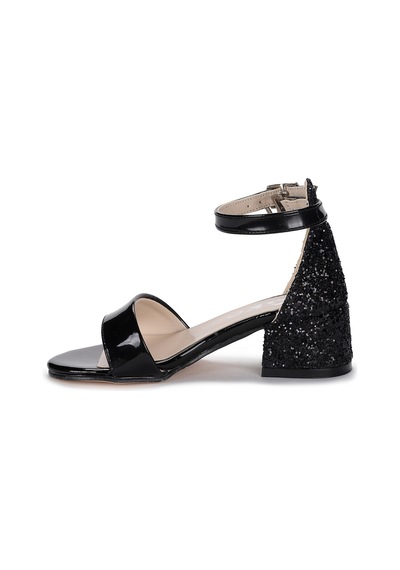 Kiko Kids 768 Ayna Çam Günlük Kız Çocuk 3 CM Topuklu Sandalet Ayakkabı Siyah 001