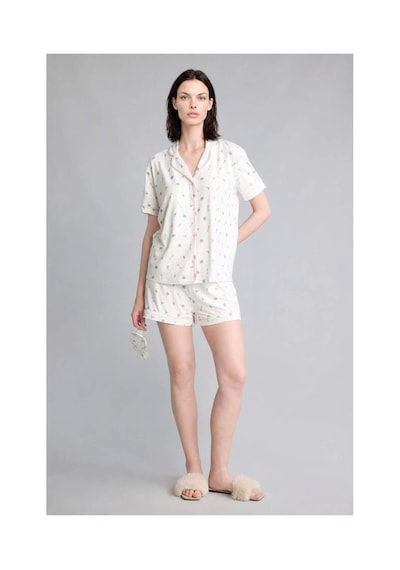 Defacto Regular Fıt Şortlu Kısa Kollu 2li Desenli Softshell Ecru Pijama Takımı H6851ax26smer98 Ekru-er98