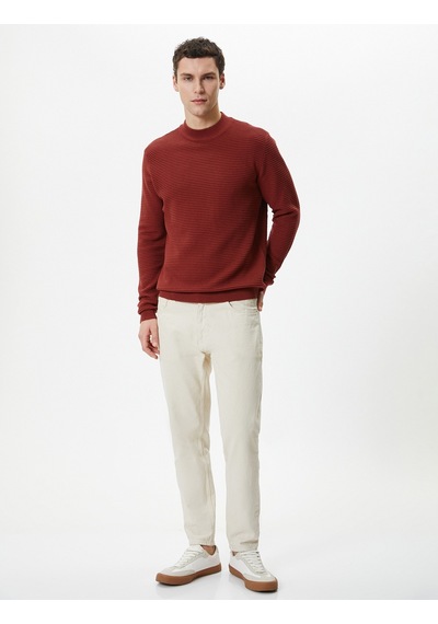 Koton Slim Fit Kazak Triko Basic Bisiklet Yaka Dokulu Kiremit 4wam70031ht Kiremit