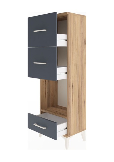 Arges Dolap Tek Raflı 3 Çekmeceli 44x30x134 Çam-antrasit Atlas Çam