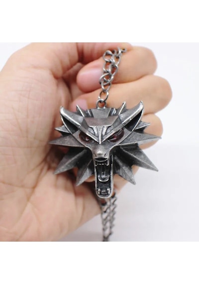 925 Ayar Gümüş Kaplama The Witcher Kurt Kabartmalı Madalyon Koly Gümüş