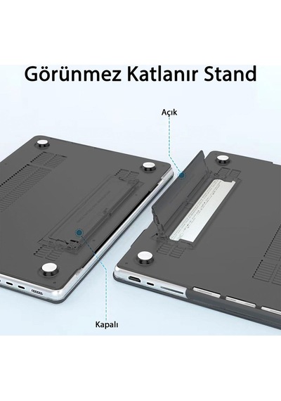 Apple Uyumlu MacBook Air 13.6" M2-m3 Çip 2022/2024 A2681 A3113 Standlı Kılıf Klavye Kılıfı Ekran Koruyucu