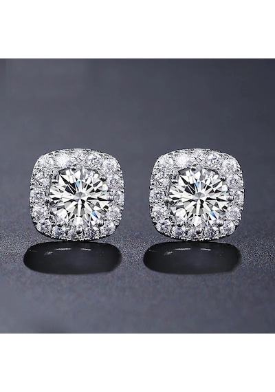 Monemel Kristal Taşlı Küpe Altın Kaplama E0304 Gümüş
