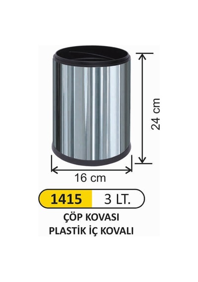 Ofis Tipi Çöp Kovası 3 Litre Paslanmaz(Kovalı) Çelik