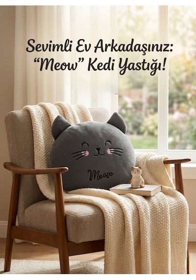 30 Cm Gri Kedi Peluş Yastık Sevimli Kedi Tasarımlı Yumuşak Peluş Oyuncak Miyav Peluş Kedi Oyuncak
