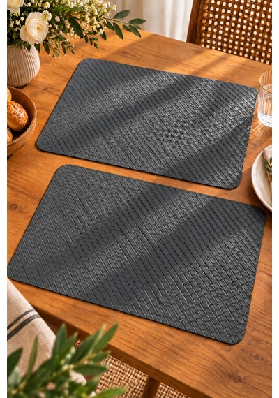 2'li Deri Amerikan Servis Seti 45x30 Cm Örgü Dokulu Supla Masa Servis Altlığı Gri - 939971829 Gri