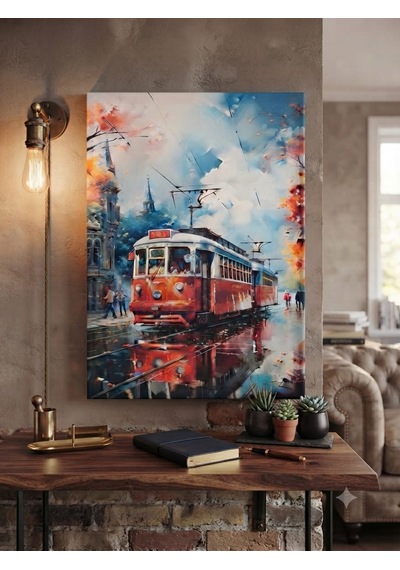 Tablo 40x60cm Orta Boy Kafe Ve Restoran Hediyelik Duvar Aksesuarı Tren Siyah