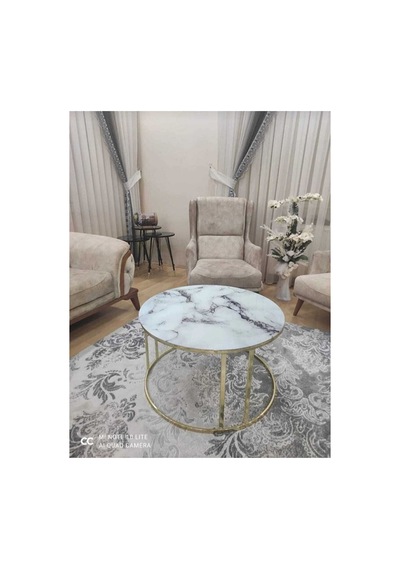 Lioon Art Gold Metal Ayaklı Mermer Desen Orta Sehpa C Gold