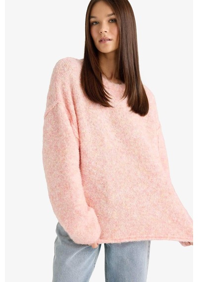 Defacto Yün Karışımlı Bisiklet Yaka Oversize Fit Triko Kazak F3256ax25wnpn450 Pembe-pn450
