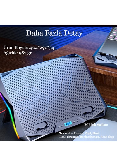 Rgb Işıklı 10 Fanlı Lcd Ekranlı Notebook Laptop Soğutucu Yükseklik Ayarlı 9-17 İnç 2 Usb Girişli Soğutucu