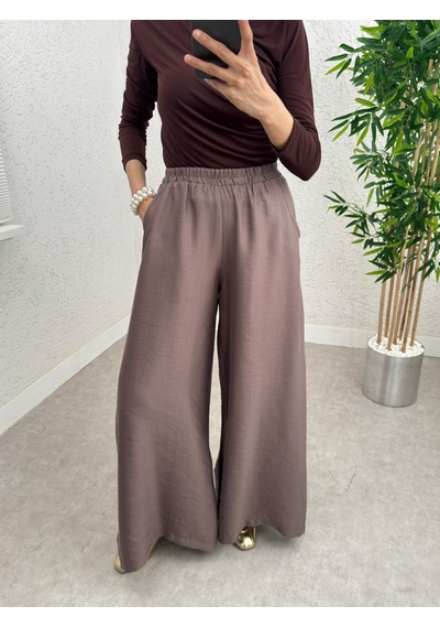 Caddebostan Moda Kadın Yazlık Boru Paça Etekli Pantolon Kahve
