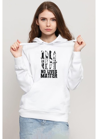 Horror Knifes No Live Matter Beyaz Kadın 3ip Kapşonlu Sweatshirt 001
