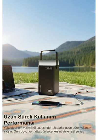 80.000 Mah Süper Kapasiteli Led Işıklı Powerbank Hızlı Şarj, Usb-c & Çoklu Cihaz Desteği Siyah